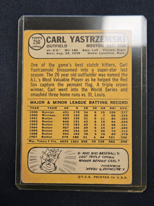 1968 Topps Carl Yastrzemski #250 Original