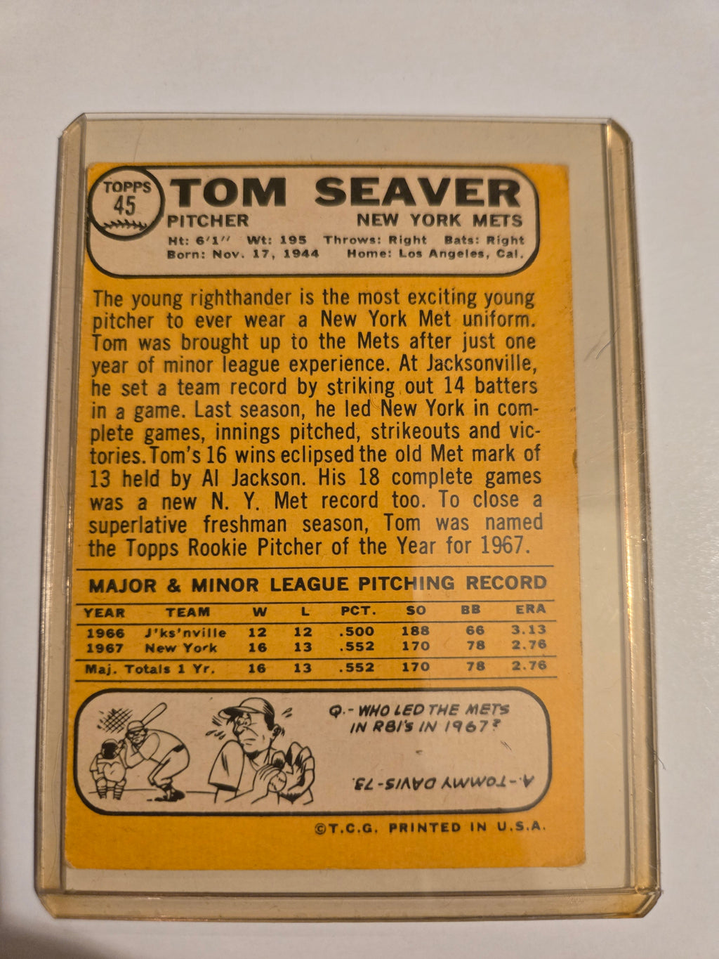 ⚾ 1968 Topps Tom Seaver #45 – All-Star Rookie 🏆