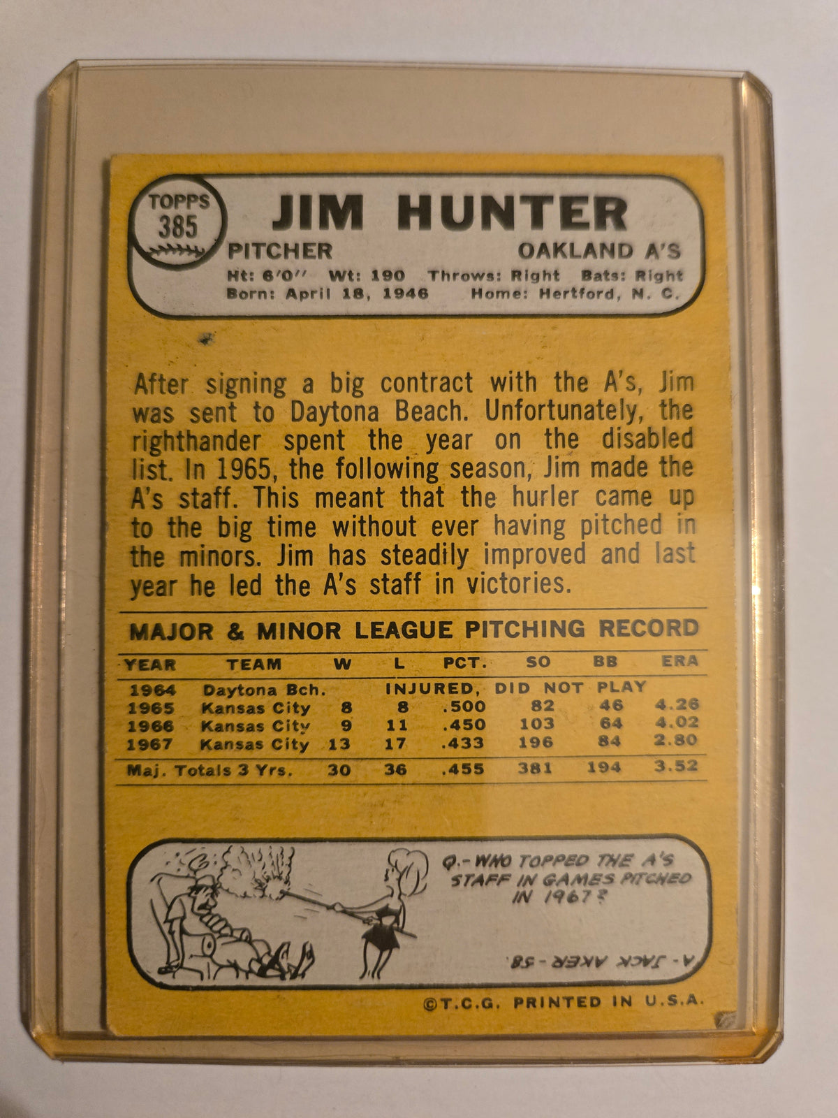 ⚾ 1968 Topps Jim “Catfish” Hunter #385