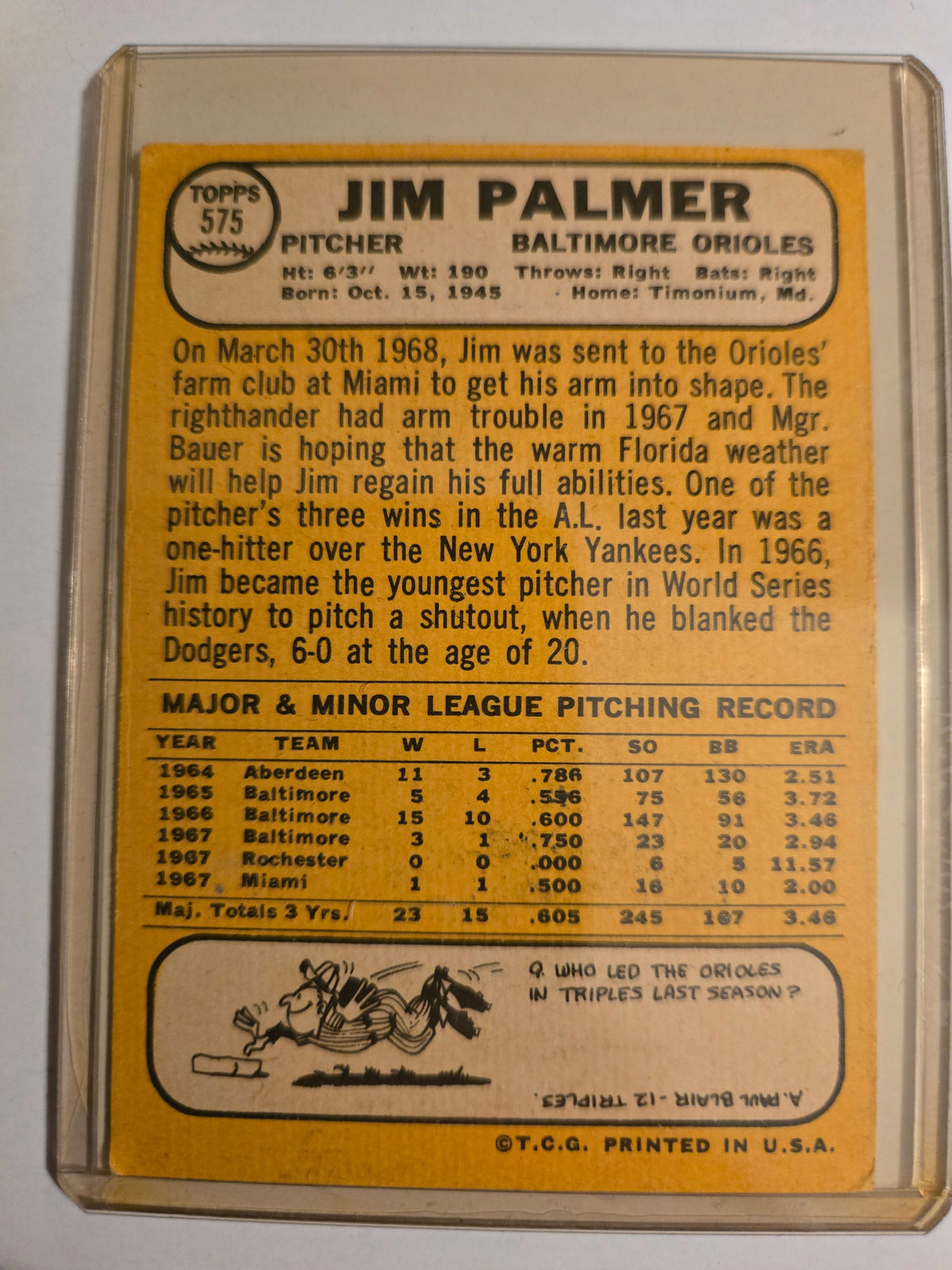 ⚾ 1968 Topps Jim Palmer #575